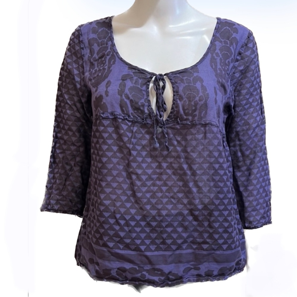 AE Semi-Sheer top size small boho hippie see through purple scoop neck tie